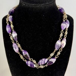 MICHAEL DAWKINS Sterling Caviar Starry Night Amethyst Station Long Necklace 36"